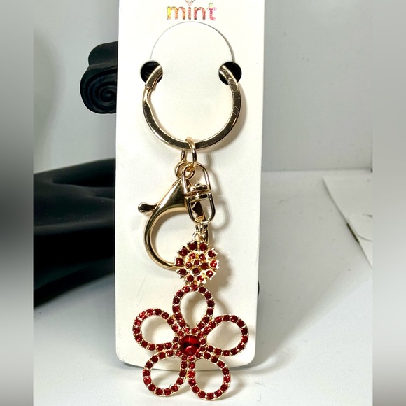 Crystal Flower Keychain Charm - Red & Gold Accent - Picture 4 of 7